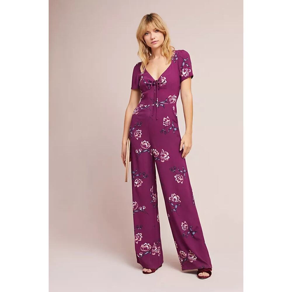 YUMI KIM Now or Never Sweetheart Floral Jumpsuit Purple Anthropologie Size XS